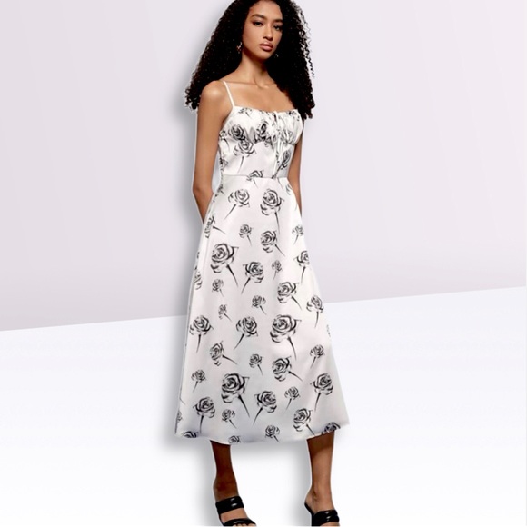 Rose Print Midi Slip Dress Sz. Medium - Picture 3 of 9